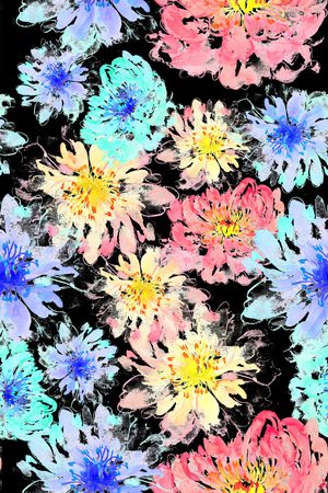 黑底花卉印花华亿平台图片