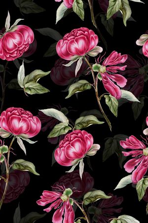 黑底花卉印花华亿平台图片