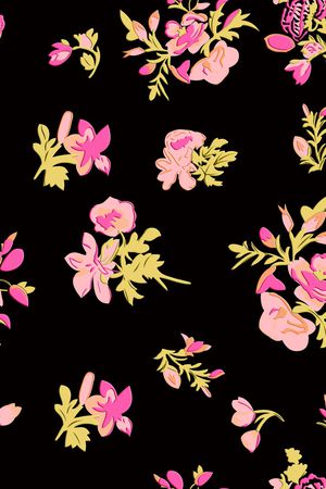 黑底花卉印花华亿平台图片