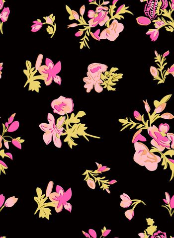 黑底花卉印花华亿平台图片