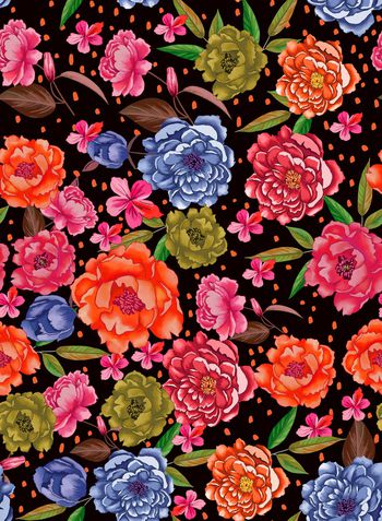 黑底花卉印花华亿平台图片