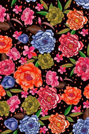 黑底花卉印花华亿平台图片