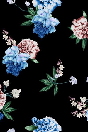 黑底花卉印花华亿平台图片