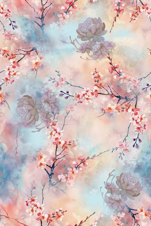 手绘花卉印花华亿平台图片