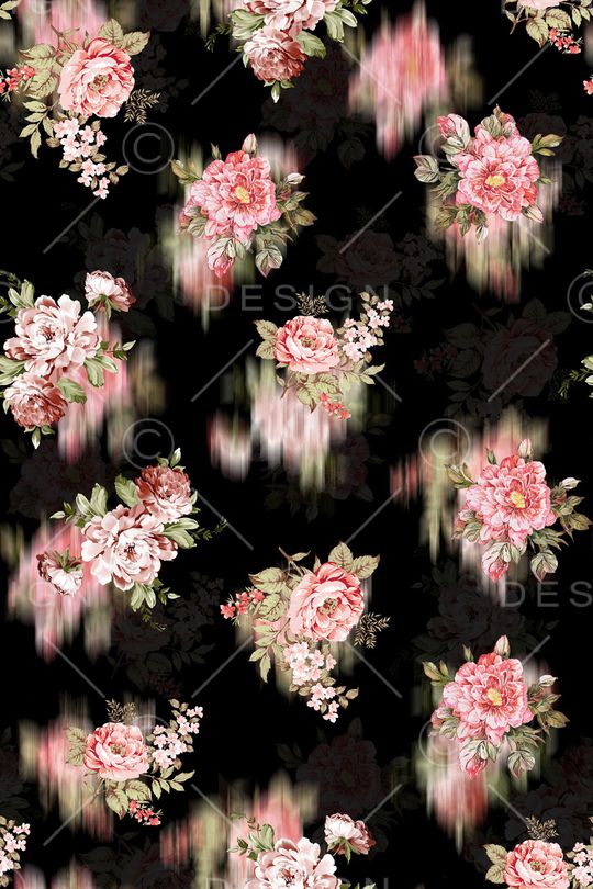 黑底花卉印花华亿平台图片