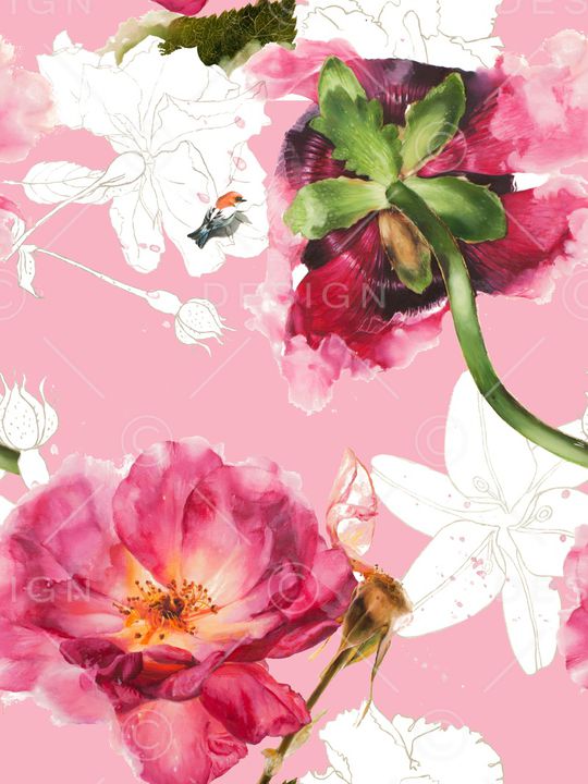 玫瑰花印花华亿平台图片