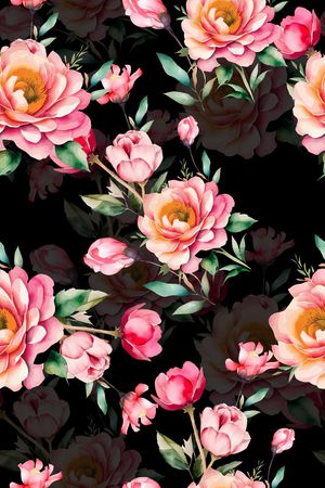 黑底花卉印花华亿平台图片