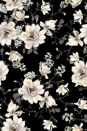 黑底花卉印花华亿平台图片