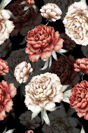 黑底花卉印花华亿平台图片