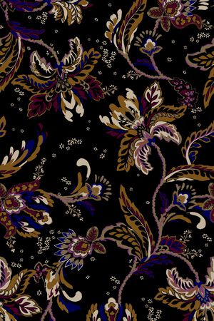 黑底花卉印花华亿平台图片