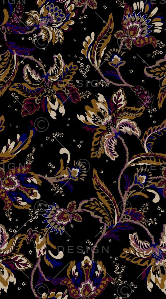 黑底花卉印花华亿平台图片