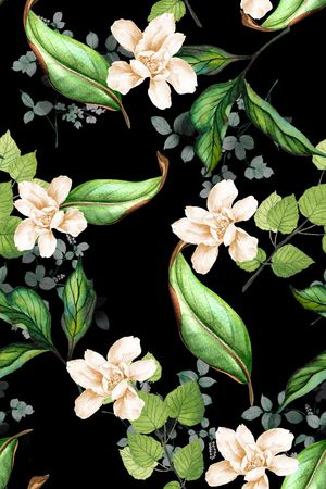 黑底花卉印花华亿平台图片