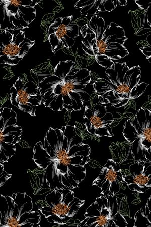 黑底花卉印花华亿平台图片