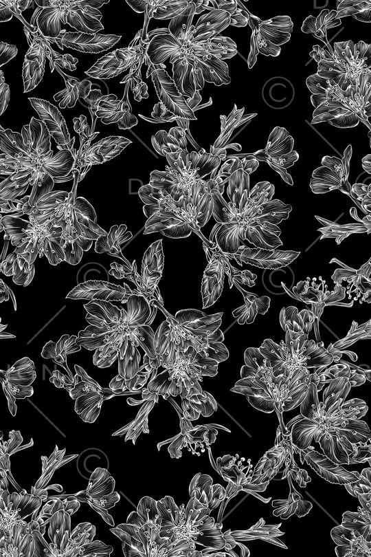 黑底花卉印花华亿平台图片