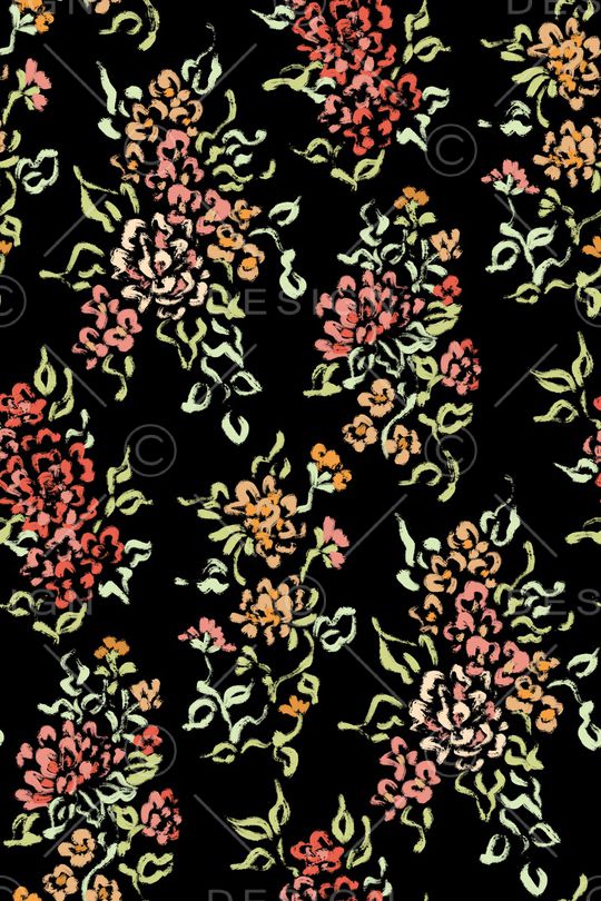 黑底花卉印花华亿平台图片