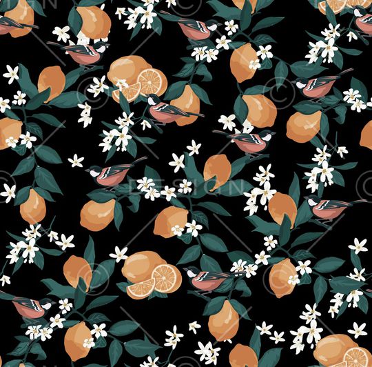 黑底花卉印花华亿平台图片