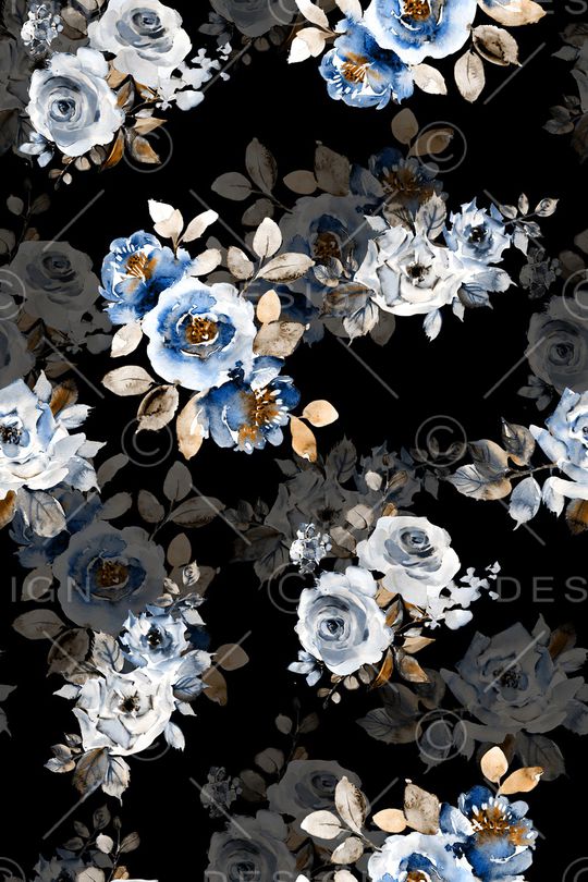 黑底花卉印花华亿平台图片