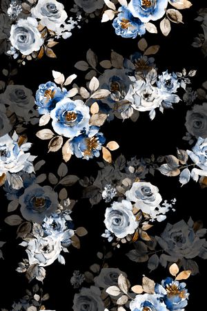 黑底花卉印花华亿平台图片