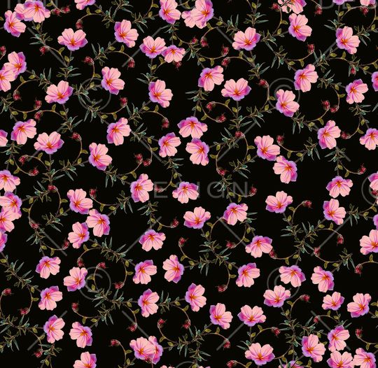 黑底花卉印花华亿平台图片