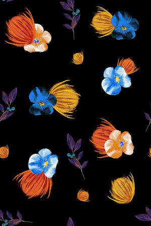 黑底花卉印花华亿平台图片