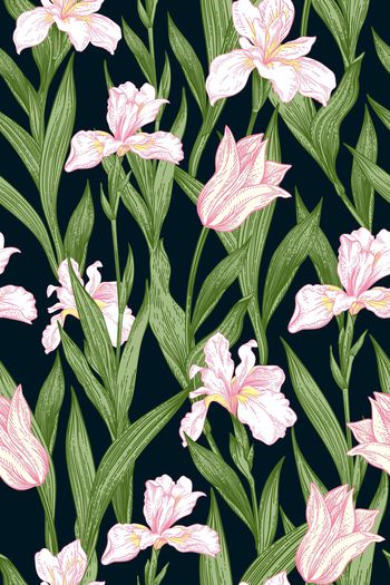 黑底花卉印花华亿平台图片