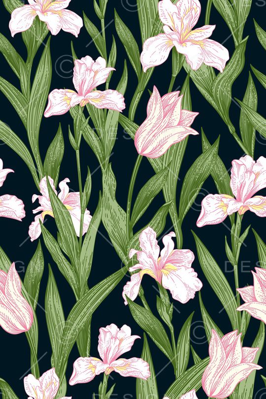 黑底花卉印花华亿平台图片