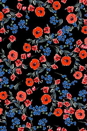 黑底花卉印花华亿平台图片