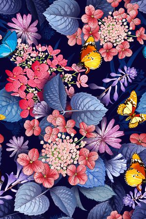 黑底花卉印花华亿平台图片