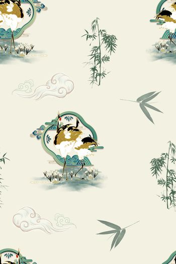 仙鹤印花华亿平台图片