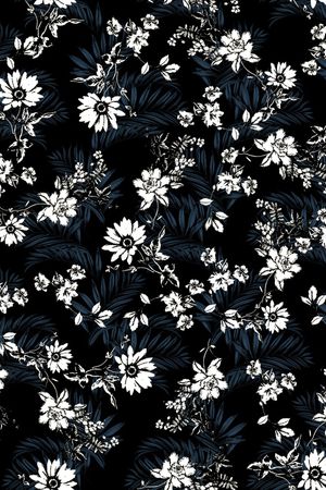 黑底花卉印花华亿平台图片