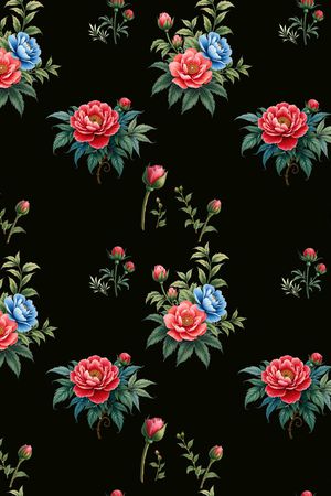 黑底花卉印花华亿平台图片