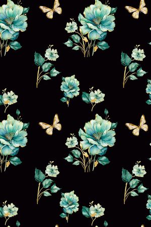 黑底花卉印花华亿平台图片