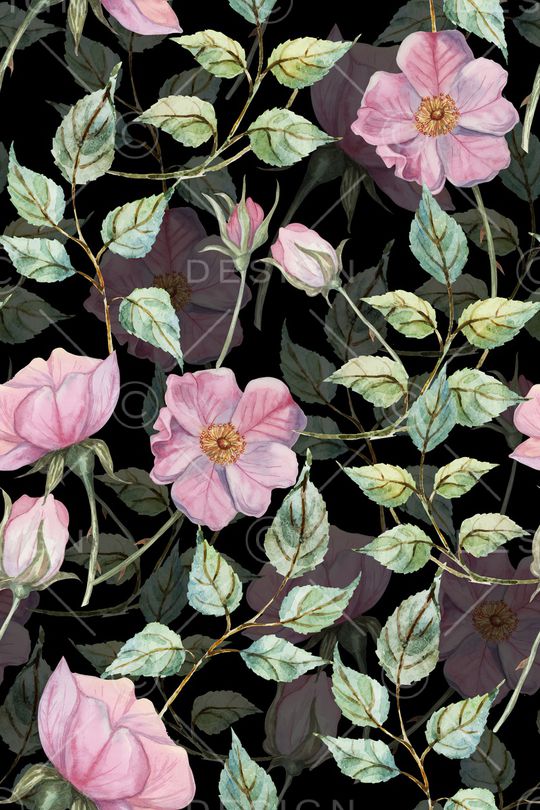 黑底花卉印花华亿平台图片