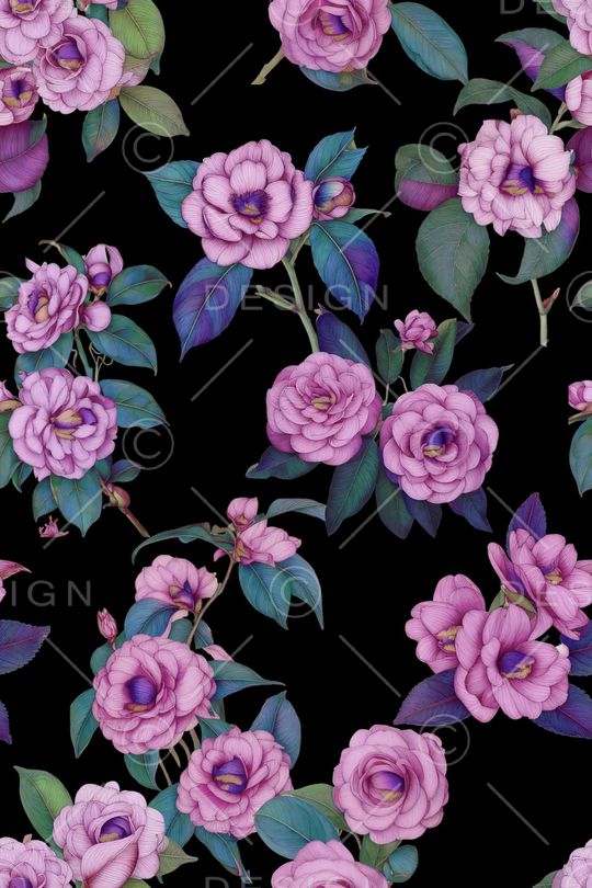 黑底花卉印花华亿平台图片