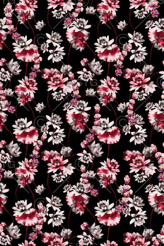 黑底花卉印花华亿平台图片