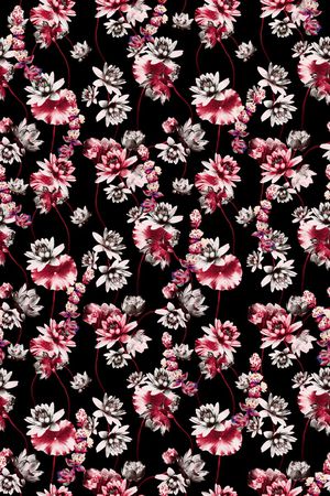 黑底花卉印花华亿平台图片