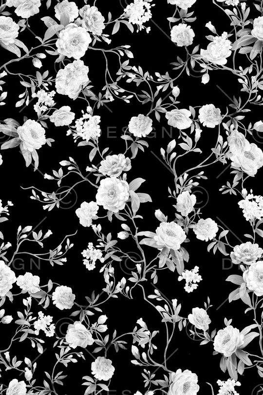 黑底花卉印花华亿平台图片