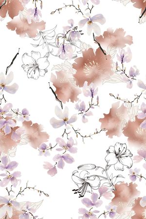 水彩花卉印花华亿平台图片