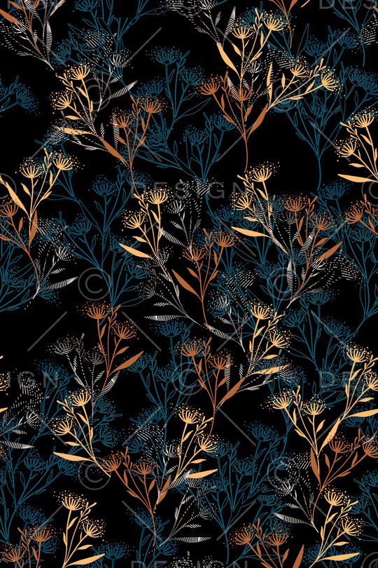 黑底花卉印花华亿平台图片