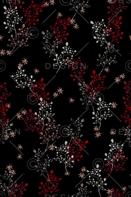 黑底花卉印花华亿平台图片