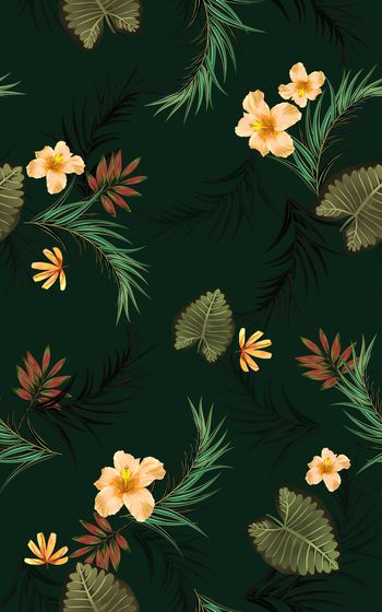 黑底花卉印花华亿平台图片