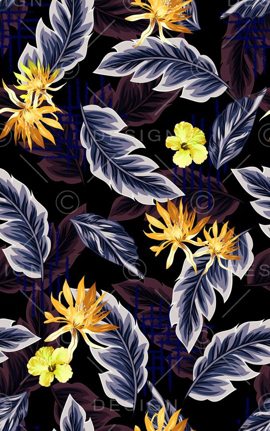 黑底花卉印花华亿平台图片