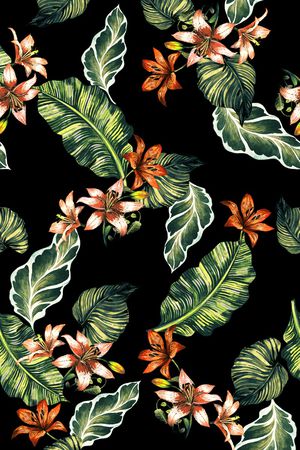 黑底花卉印花华亿平台图片