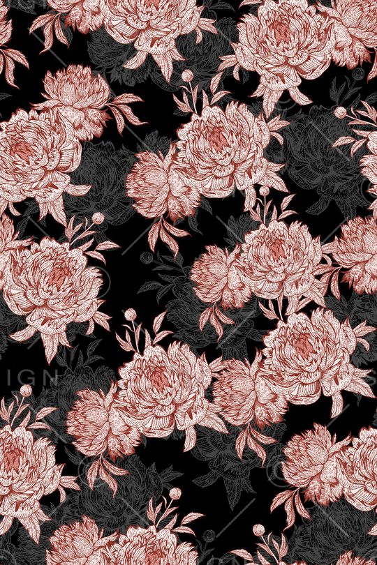 黑底花卉印花华亿平台图片