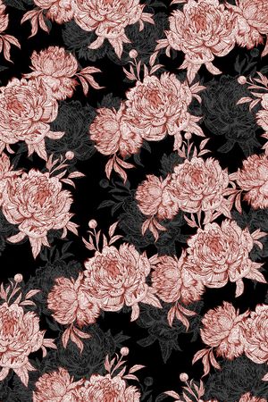 黑底花卉印花华亿平台图片