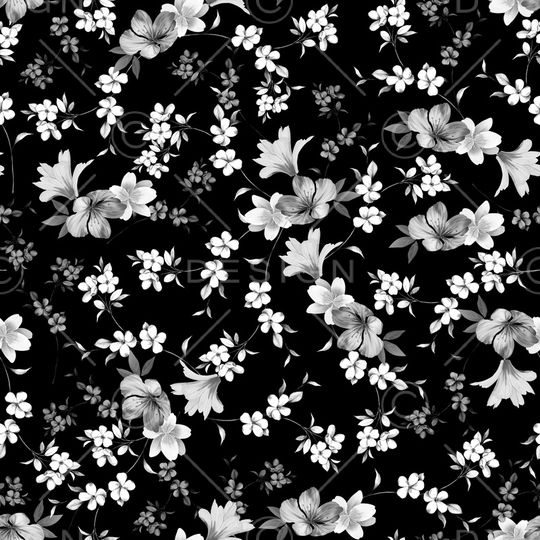 黑底花卉印花华亿平台图片