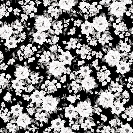 黑底花卉印花华亿平台图片