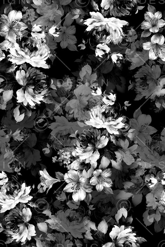 黑底花卉印花华亿平台图片