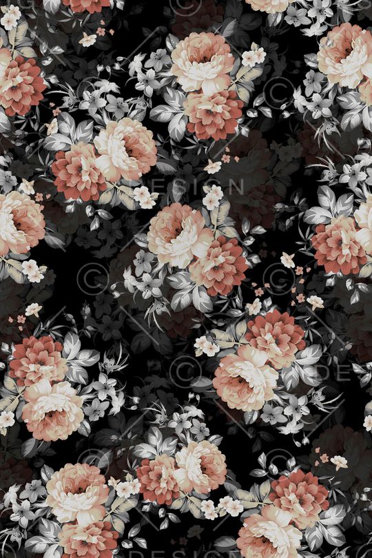 黑底花卉印花华亿平台图片