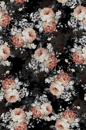 黑底花卉印花华亿平台图片